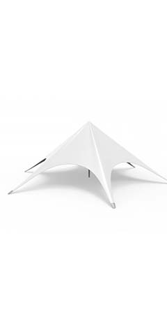 tente étoile de couleur blanche avec un mat central